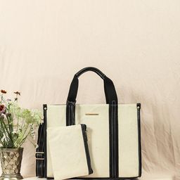 bagsy malone Canvas & Vegan Leather Office Bag, Built-in Bottle Holder, Laptop Compartment, Back Loop, Multi-Utility Pouch | Set of 2 image 2