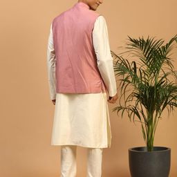 vastramay Men's Viscose Jacket, Kurta and Pyjama Set | Mirror Work Chevron Pattern Chic Jacket Kurta Pyjama Set For Men image 3