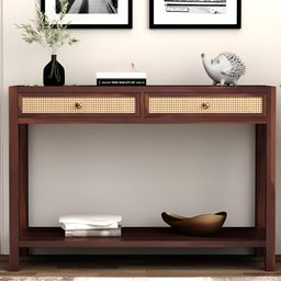 generic SarweshwarTrade Sheesham Wood Console Table with 2 Drawer and Bottom Shelf Storage Wooden Hallway Furniture for Living Room and Home (Walnut Finish) image 1