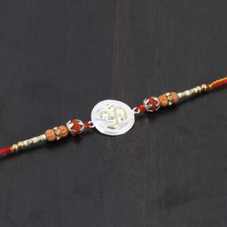 GoldGiftIdeas Pure 999 Silver OM Rakhi for Brother, Certified Golden Silver Rakhi for Rakshabandhan with Pooja Thali Set (5 Inch), (Men/Boys) image 4