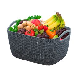 Kuber Industries Q-6 Unbreakable Plastic Flexible Large Storage Rectangular Baskets With Handles|Wovan Design & Flexible Plastic Material|Size 29 X 22 X 16 Cm (Grey) image 4