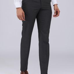 park avenue Men Regular Fit Stripe Pattern Poly Viscose Blend Flat Front Formal Trouser (Size: 34)-PMTX07624-G8 Grey image 2