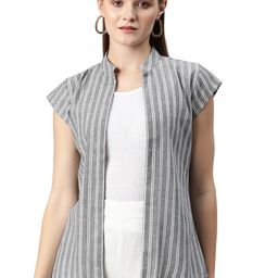 cottinfab Grey Pure Cotton Striped Open Front Shrug image 1