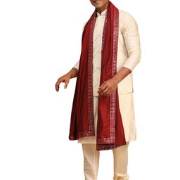 vastramay Men's Viscose Jacket, Kurta and Pyjama Set | Mirror Work Chevron Pattern Chic Jacket Kurta Pyjama And Dupatta set For Men image 1
