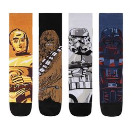 balenzia X STAR WARS Character Men's Crew/Calf Socks with Giftbox – Pack of 4(Multicolored)| Chewbacca, C-3PO, Darth Vader and Clone Trooper (Free Size) image 1