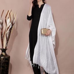 a r silk DUPATTA HUB Women's White Cotton Woven Dupatta With Sequence Work image 2
