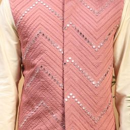 vastramay Men's Viscose Jacket, Kurta and Pyjama Set | Mirror Work Chevron Pattern Chic Jacket Kurta Pyjama Set For Men image 4