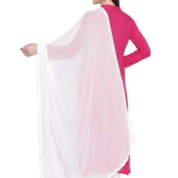 trendlook Women's Plain Chiffon Fancy Dupatta/Chunni With Border Lace (Free Size, White) image 2