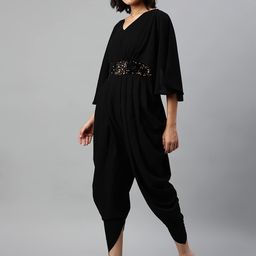 cottinfab Black Dhoti Jumpsuit with Embellished Deatil image 4