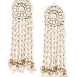 zaveri pearls Antique Gold Tone Kundan & Pearls Chain Fringe Dangle Earring For Women-ZPFK10136 image 1