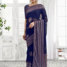 DIVASTRI Floral Pure Georgette Saree-image-22