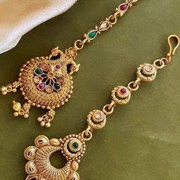 Anouk Set Of 2 Gold-Plated Stone Studded Floral Shaped Maangtikka-58