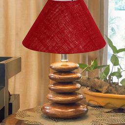 Devansh Maroon Textured Wood Traditional Abstract Shaped Table Lamp-21