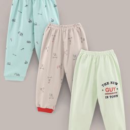 Mini Donuts Full Length Lounge Pants Construction Vehicles Print Pack of 3 - Beige Blue Green-image-83
