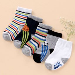 cute walk by babyhug Cutewalk By Babyhug Anti Bacterial Ankle Length Socks Stripes & Football Design Pack Of 5- Multicolor-picture-41