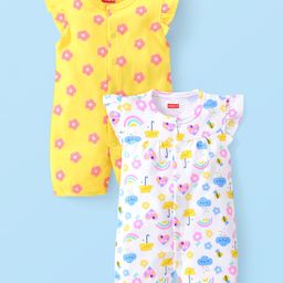 Babyhug 100% Cotton Rompers with Frill Sleeves Floral Print Pack of 2 - Multicolour-12