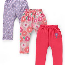 Babyhug Interlock Cotton Knit Full Length Diaper Pants Pack of 3 Floral & Butterfly Print- Multicolour-image-29