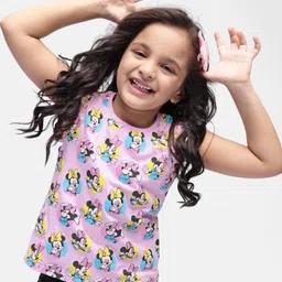 Babyhug Disney Cotton Knit  Sleeveless Top with Frill Detailing & Minnie Mouse Print - Pink-picture-41