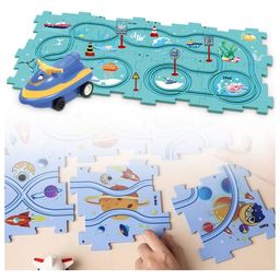 AKN TOYS DIY Assembling Electric Trolley, ocean Puzzle Track Play Set with Vehicles, Battery-Operated Toy Vehicle & Puzzle Board, RailCar Building Toys  13 pcs(color may vary )-15