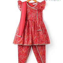 Babyoye Woven Frill Sleeves Kurti Patiala Set With Bandhani Print & Dupatta - Dark Pink-picture-10