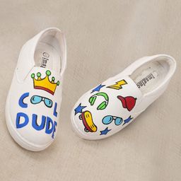 IMAGINO Cool Dude Text Hand Painted Slip On Shoes - White-image-47