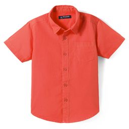 Pine Kids Cotton Woven Half Sleeves Solid Color Shirt - Orange-image-78