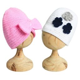 Funkrafts Pack Of 2 Wollen Floral & Bow Designed Handmade Beanie Caps - Pink & White-picture-6