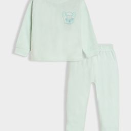Mi Arcus Full Sleeves Dog Face Embroidered Tee & Coordinating Pajama Set - Mint Green-image-74