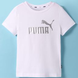 PUMA Cotton Knit Half Sleeves T-Shirt with Brand Logo Print - White-image-90