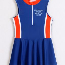 Mark & Mia Sleeveless Frock Swimsuit With Girl Power Print - Blue-image-4