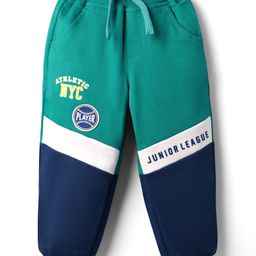 Babyhug Cotton Looper Knit Full Length Cut & Sew Lounge Pant with Text Print - Navy Blue & Mint-image-49