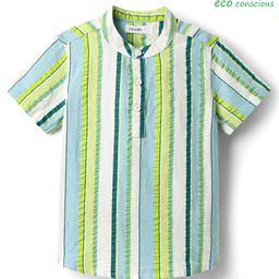 Babyoye Seer Sucker Woven Half Sleeves Striped Shirt - Light Blue-image-96