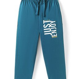 Taeko Single Jersey Knit Full Length Lounge Pant with Text Print - Teal Blue-image-70