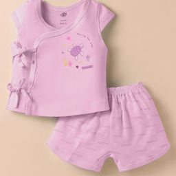 Zero Interlock Knit Half Sleeves Shorts Nightsuit with Turtle Print - Lilac-image-88