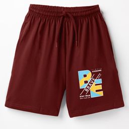 Taeko Single Jersey Knit Knee Length Shorts With Text Print - Maroon-picture-12