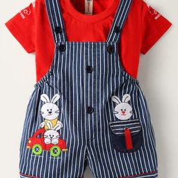 Dapper Dudes Teddy Patch Denim Dungaree With Half Sleeves Tee With - Red-image-94
