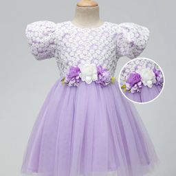 Mark & Mia Cotton Woven Half Sleeves Frock with Floral Corsage & Design - Lavender-picture-18