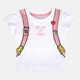 MINI KLUB Cotton Knit Half Sleeves Cant Wait For School Text Printed Top - White-image-44