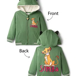 Babyhug Disney Terry Knit Full Sleeves Hooded Sweatjacket with Lion King Graphics & 3D Ear Applique - Green-picture-27