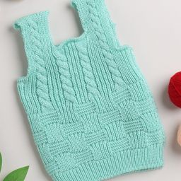 Little Angels Woollen Knitted Sleeveless Cable Knit Designed Sweater - Green-13