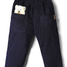 Little Kangaroos Corduroy Woven Full Length Trouser With Teddy Bear Patch - Navy Brown-picture-3