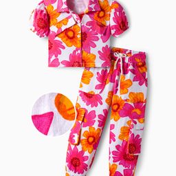 OLLINGTON ST. Cotton Knit Half Sleeves Floral Printed Top & Pant Set - Pink & Orange-picture-38