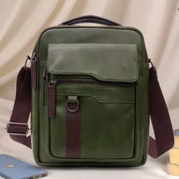 VISMIINTREND Men Sling Bag Vegan Leather Stylish Crossbody Shoulder Messenger Bag for Office, Travelling, Business, Regular Use Solid Olive Green-picture-5