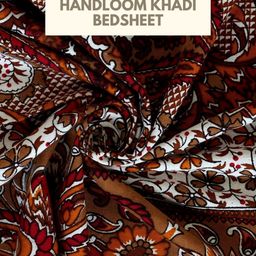 HASHCART White & Brown Floral Printed Pure Cotton 210 TC Single Bedsheet 2.30 m x 1.52 m-49
