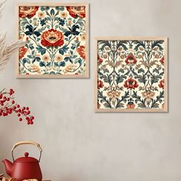 WALLLANE Brown & Green 2 Pieces Floral Printed Wooden Wall Art-image-94