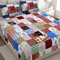 The Craft Monk Multicoloured 300 TC King Bedsheet with 2 Pillow Covers-image-18