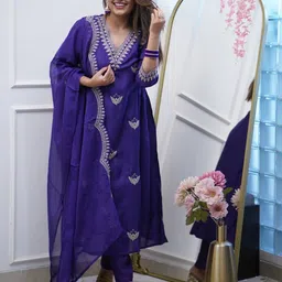 CHANDALIYO Women Embroidered Pleated Kurta with Trousers & With Dupatta-image-49