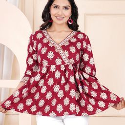 L.H HANDICRAFTS Printed Cotton Wrap Top-picture-4