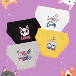 NUSYL Girls Pack Of 4 Cute Animal Face & Text Printed Pure Cotton Basic Briefs-image-79