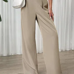 FNOCKS Women Relaxed Straight Leg Straight Fit High-Rise Pleated Trousers-picture-44